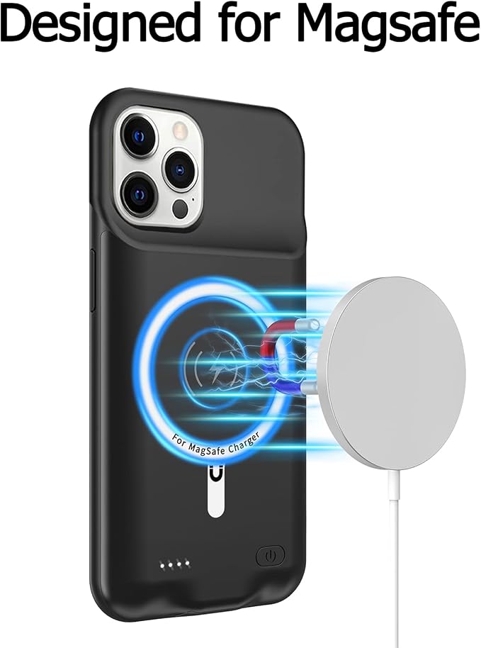 Battery Case for iPhone 12/12 Pro,Upgraded 10000mAh Portable Protective Charging Case with Wireless Charging Compatible with iPhone 12/12 Pro (6.1 inch) Battery Pack Charger Cover with Carplay (Black)