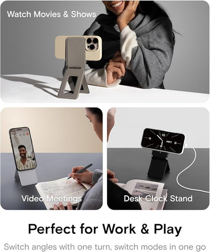 MOFT Phone Tripod Stand Selfie Stick for iPhone, Multi-Angles iPhone Stand, Lightweight & Portable Phone Holder, Strong Magnets, MOVAS Vegan Leather, Travel Essentials, Cement (Without Card Slot)