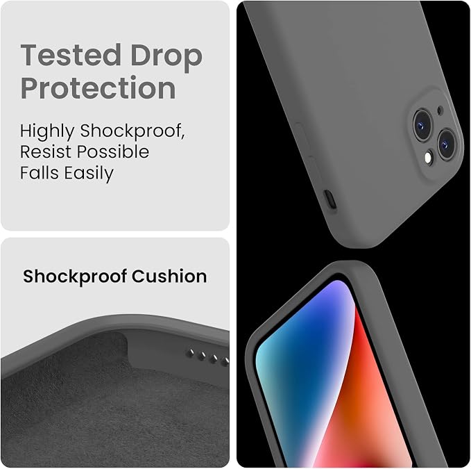 FireNova Designed for iPhone 13 Case, Silicone Upgraded [Camera Protection] Phone Case, Soft Anti-Scratch Microfiber Lining Inside, 6.1 inch, Space Gray