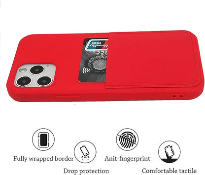 Ultra Slim Liquid Silicon Gel Case Compatible with iPhone 12,for iPhone 12 Pro 6.1 inch 2020 with Card Holder Sleeves Slot Anti-Scratch Shockproof Wallet Cover with Screen Protector (Red)