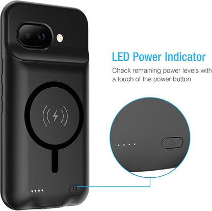 Battery Case for Google Pixel 9a, Upgraded 10000mAh Portable Protective Charging Case with Wireless Charging Compatible for Google Pixel 9a (6.3 inch) Battery Pack Charger Case with Carplay (Black)