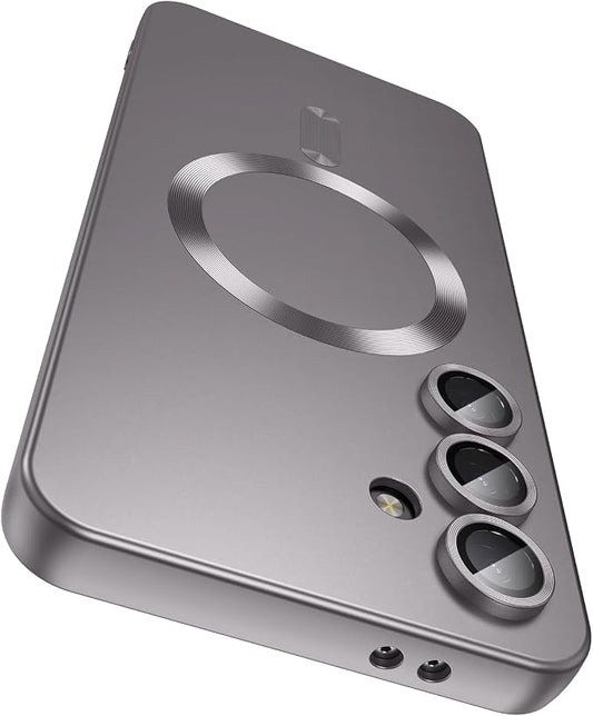 Magnetic for Samsung Galaxy S25 FE Case [Compatible with MagSafe][Built-in Camera Lens Protector] Slim Soft Silicone Bumper Shockproof Metallic Luster Phone Case, Gray