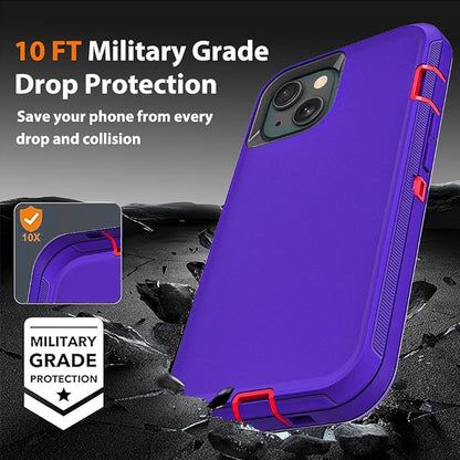for iPhone 15 Plus Case with 2Pcs Tempered Glass Screen Protector and 1Pcs Camera Lens Protector, Military Grade 3 in 1 Heavy Duty Shockproof/Drop Proof/Dust Proof Case (Purple/Pink)
