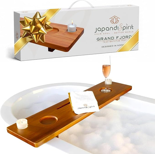 Teak Bathtub Tray for Tub 35” | Bath Tub Tray Wood for Large & Freestanding Tubs, Bathtub Trays for Tub, Bath Tray for Tub, Bath Table Tray | Grand Fjord by JapandiSpirit