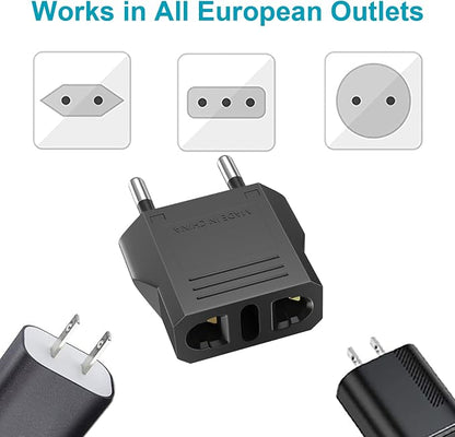 Travel Adapter, 10 Pack of US/CA to European Plug Adapter Travel Power Plug Universal Power Jack Wall Plug Converter (Black)