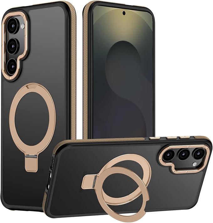 for Samsung Galaxy S25 Case, Magnetic Adjustable Ring Stand [Fit for Magsafe], [Military-Grade Shockproof Protection] Phone Case with Kickstand&Ring Holder (Desert Gold)