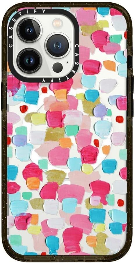 CASETiFY Impact Case for iPhone 13 Pro Compatible with Magsafe - Magenta Confetti - Clear Black