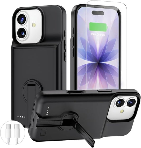 BOPPS 2025 New Battery Case for iPhone 17 with Stand,Ultra Slim 8500mAh Portable Rechargeable Strong Protective Extended Charger Cover for iPhone 17 Charging Case-6.3inch Black
