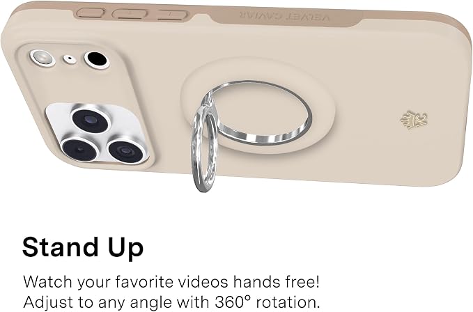 VELVET CAVIAR Compatible with MagSafe Phone Grip 2.0 | Cute Magnetic Ring Holder | Finger Loop Kickstand | Pop On Accessory for iPhone 17, 16, 15, 14, 13, 12 | Sand Stone