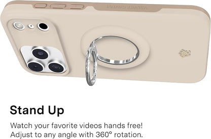 VELVET CAVIAR Compatible with MagSafe Phone Grip 2.0 | Cute Magnetic Ring Holder | Finger Loop Kickstand | Pop On Accessory for iPhone 17, 16, 15, 14, 13, 12 | Sand Stone