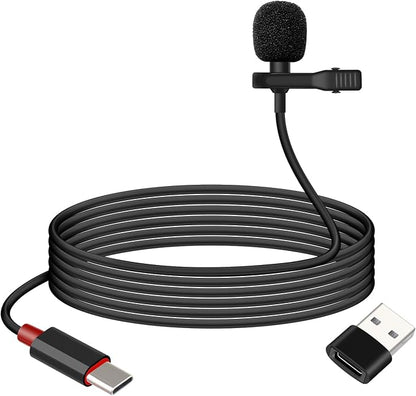 GELRHONR USB C Lavalier Microphone, Type-C Lapel Microphone Wired with USB A Adapter, 48kHz/24bit, Compatible with PC,Laptop, Phone for Video Recording, Live Streaming and More, 4.9FT