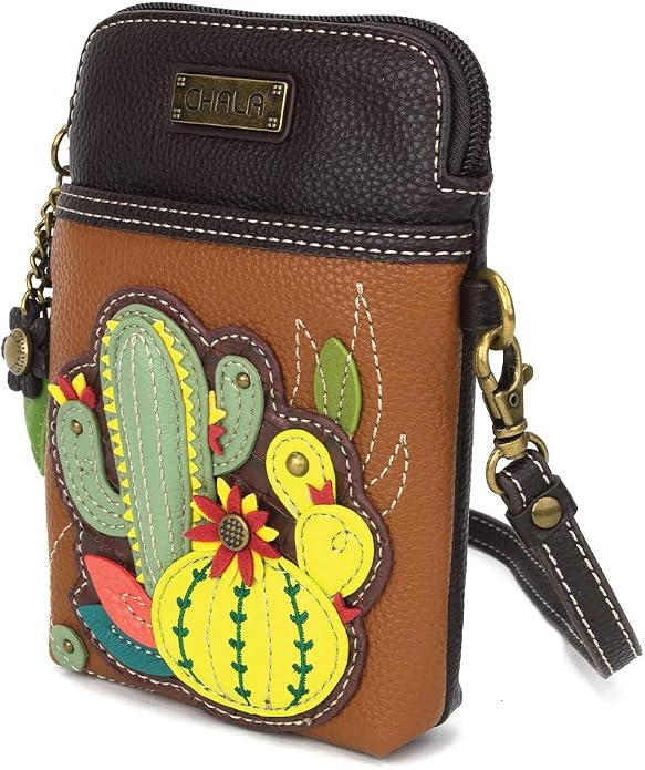 CHALA Plant Life Collection Cell Phone Crossbody Purse-Women PU Leather/Canvas Multicolor Handbag with Adjustable Strap
