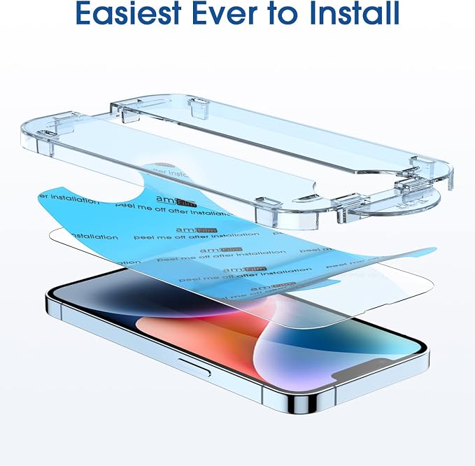 amFiIm Tempered Glass Screen Protector for iPhone 16e/iPhone 14/iPhone 13/13 Pro 6.1", Easy OneTouch Installation, Auto-alignment, Bubble Free Case Friendly, Anti-Scratch