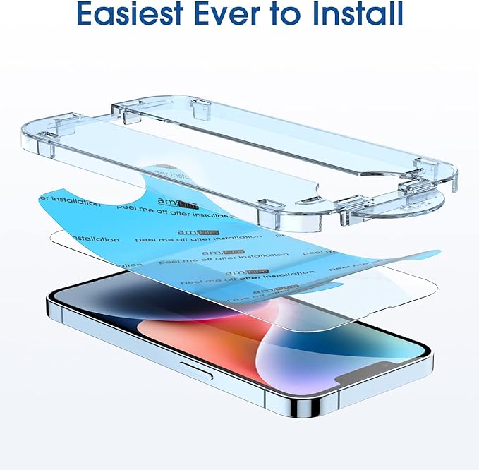 amFilm Tempered Glass Screen Protector + Camera Lens Protector for iPhone 14 6.1, Easy OneTouch Installation, Auto-alignment, Bubble Free Case Friendly, Anti-Scratch (Pack of 2)