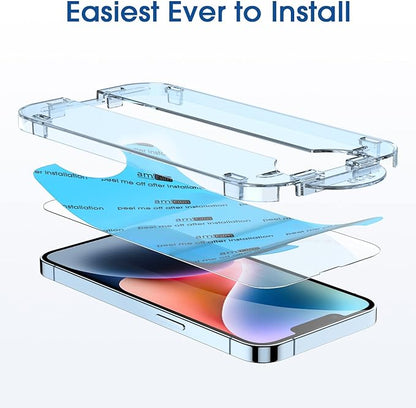 amFilm Tempered Glass Screen Protector + Camera Lens Protector for iPhone 14 6.1, Easy OneTouch Installation, Auto-alignment, Bubble Free Case Friendly, Anti-Scratch (Pack of 2)