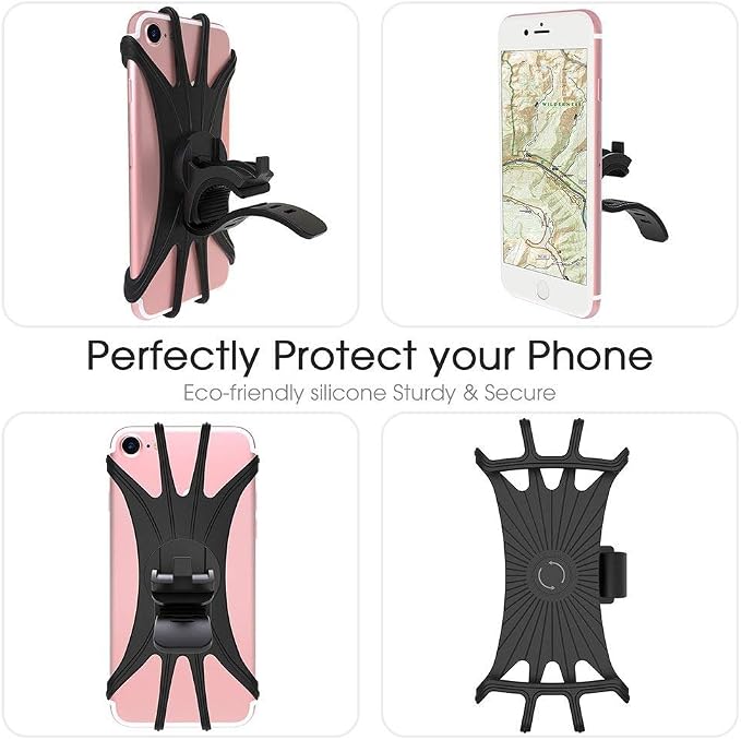 Bike Cell Phone Mount, Silicone Bike Bicycle Motorcycle MTB Stroller Handlebar, Universal Cycling Holder Fits 360° Rotation Compatible with All Apple iPhone Samsung Galaxy, Google Pixel