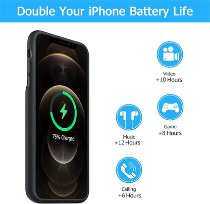 Battery Case for iPhone 12/12 Pro, [10000mAh] Enhanced Portable Protective Qi Wireless Charger Case Battery Pack with CarPlay Wireless Charging Case Compatible for iPhone 12/12 Pro (6.1 inch)-Black