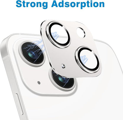 Compatible with iPhone 14 and iPhone 14 Plus Camera Lens Protector, Anti-Scratch Tempered Glass Camera Screen Protector Shockproof Full Protective Camera Cover Case Friendly Lens Cover-Silver