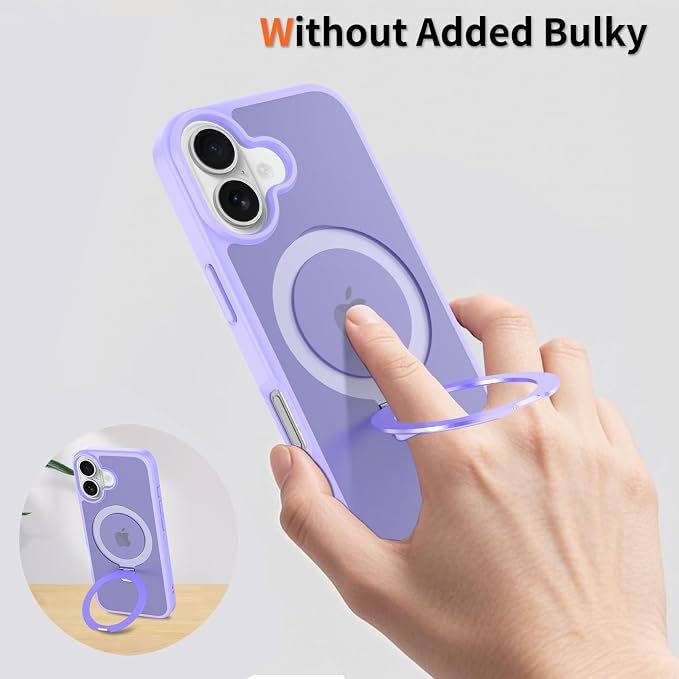 Ultra-Magnetic Stand for iPhone 17 Case [Military Drop Protection] [Compatible with MagSafe] Shockproof Translucent Matte Slim Ring Holder Case for iPhone 17 (Lavender Purple)