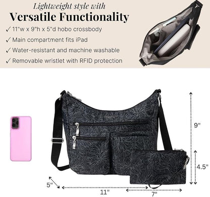 Baggallini womens Everywhere Bagg Crossbody Women 11x9 Lightweight Nylon Hobo Water-resistant Travel Bag W/Rfid