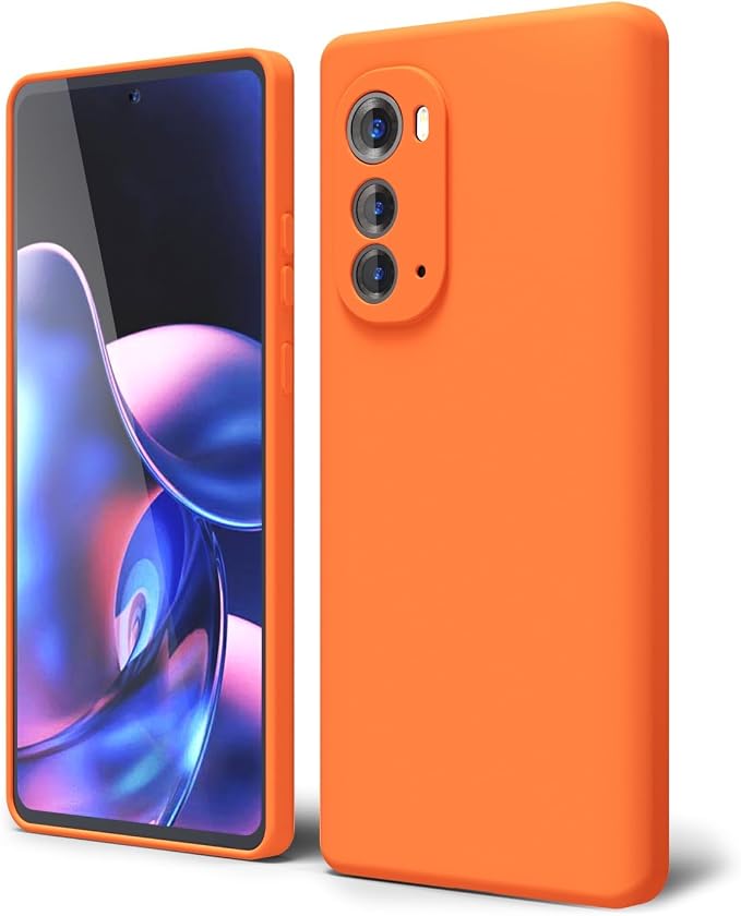 oakxco for Motorola Edge 2022 Phone Case Liquid Silicone Grip, Fluorescent Bright Solid Color, Cute Thin Slim Soft Rubber TPU Plain Smooth Gel Matte Protective Cover for Women Girl, Burnt Neon Orange