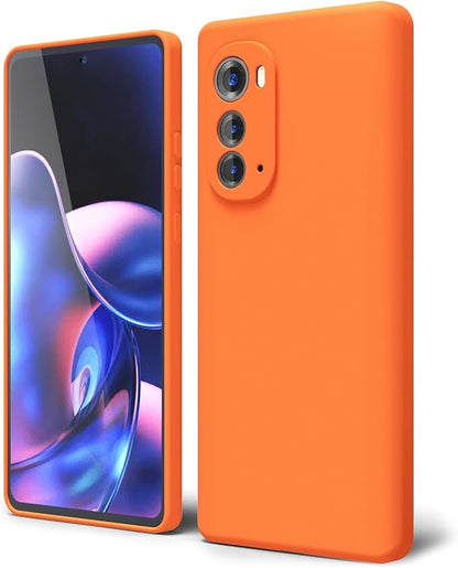 oakxco for Motorola Edge 2022 Phone Case Liquid Silicone Grip, Fluorescent Bright Solid Color, Cute Thin Slim Soft Rubber TPU Plain Smooth Gel Matte Protective Cover for Women Girl, Burnt Neon Orange