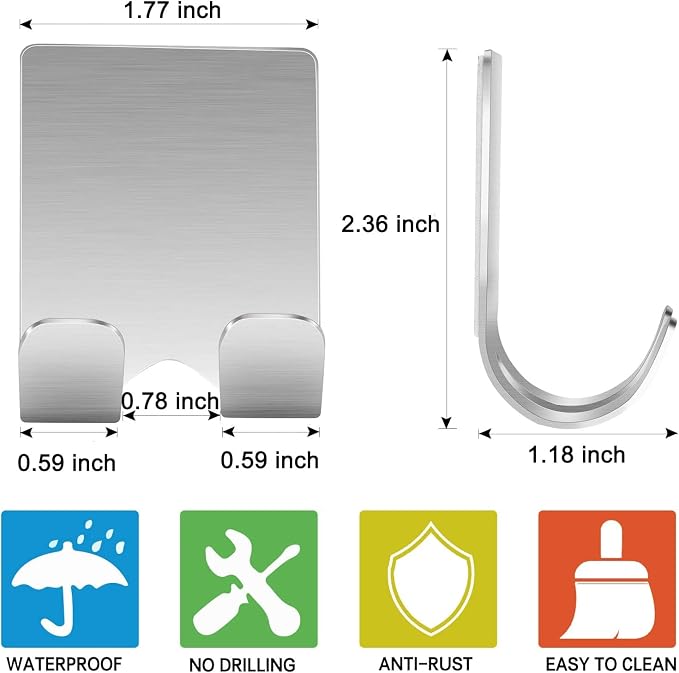 Luckyiren Razor Holder Shaver Hook Hanger Stand for Shower (6 Pack) Self Adhesive Stainless Steel Heavy Duty Utility Storage, Bathroom Kitchen Organizer for Plug Robe Towel Loofah Bathrobe Coat