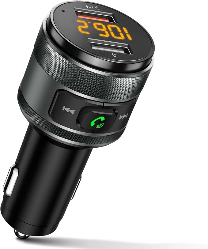 Bluetooth 5.4 FM Transmitter for Car, MP3 Music Player Wireless Radio Adapter Kit with QC 3.0 Fast Charger, Hands-Free Calling, Supports USB Drive for 12V/24V Vehicles