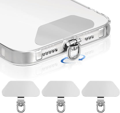 takyu Metal Phone Tether Tab, 360° Rotating Phone Lanyard Tab, Cellphone Charm Wrist Strap Hook Holder, Ultra-thin Metal Patch Compatible for iPhone Android Smartphones, 3 Pack Silver