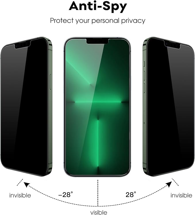 JETech Privacy Screen Protector for iPhone 13 Pro 6.1-Inch with Camera Lens Protector, Anti-Spy Tempered Glass Film, Easy Installation Tool, 2-Pack Each
