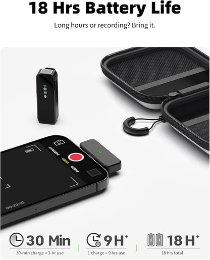 Rythflo Wireless Lavalier Microphone for iPhone 15 & Android with Noise Cancellation, 100ft Transmission, 18H Battery Life, USB Type-C Wireless Lapel Microphone for Video Recording, Vlog, Streaming