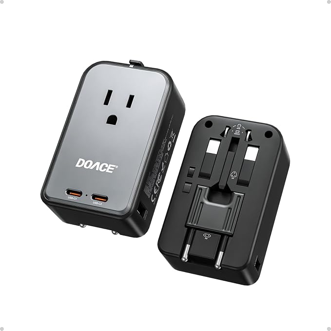 DOACE Pico 20W Travel Adapter, 5-Port Universal Power Adapter 1 AC, 2 USB C and 2 USB-A, International Plug Adaptor Worldwide for US to European UK Italy Spain New Zealand Over 200 Countries