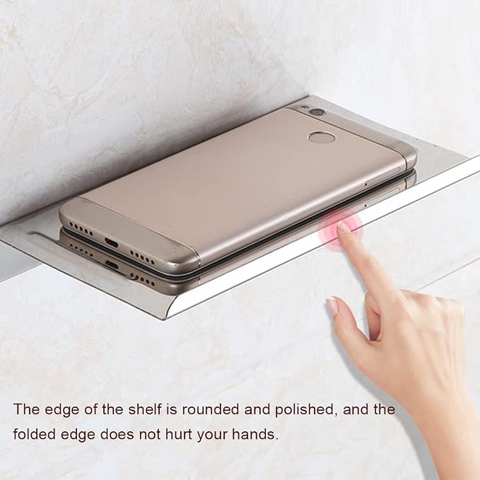Bathroom Small Cell Phone Shelf Stainless Steel Anti-Slip Phone Holder Stand Wall Mounted for Small Speaker Smartphone Baby Wipes, Polished Chrome