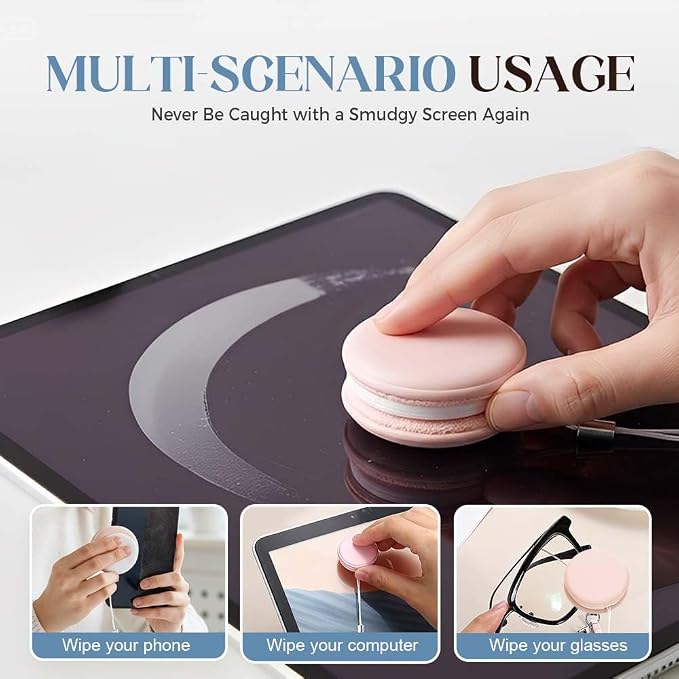 Yilia Macaron Phone Screen Cleaner, Cute Macaron Design Mobile Phone Screen Cleaner, Washable Dedusting Tool for Eyeglasses and Cell Phones (Pink, 8pcs)