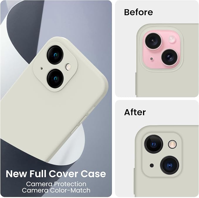 FireNova Designed for iPhone 15 Plus Case, Silicone [Camera Protection] Case, Soft Anti-Scratch Microfiber Lining Inside, 6.7 inch, Stone