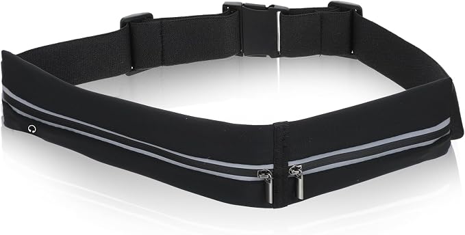 Slim Running Belt with 2 Pockets for women & Men,Runners Fanny Pack Phone Holder,Reflective Fanny Pack,Running Gear Accessories with Buckle(Black)