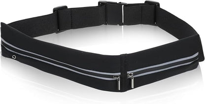 Slim Running Belt with 2 Pockets for women & Men,Runners Fanny Pack Phone Holder,Reflective Fanny Pack,Running Gear Accessories with Buckle(Black)