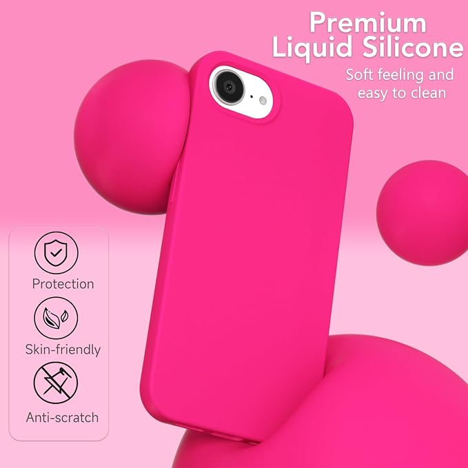 for iPhone 17e 16e Case Silicone Compatible with Magsafe Case, Ultra Slim Thin Magnetic Phone Cases Mag Safe, Cute Soft Rubber Gel TPU Matte Plain Wireless Charging Cover for Women, Hot Pink