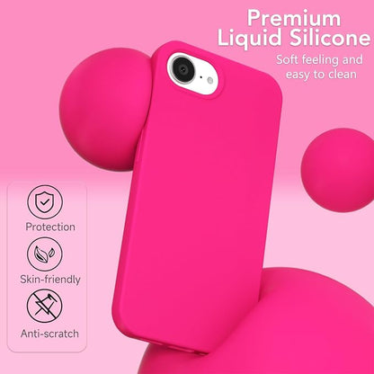 for iPhone 17e 16e Case Silicone Compatible with Magsafe Case, Ultra Slim Thin Magnetic Phone Cases Mag Safe, Cute Soft Rubber Gel TPU Matte Plain Wireless Charging Cover for Women, Hot Pink