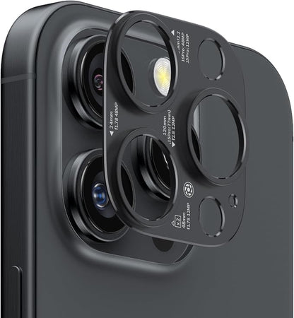 2025 Upgraded 2 PACK for iPhone 14/15/16 Pro & Pro Max Camera Lens Protector (No Glass Lens Coverage), Metal Cover with Engraved Camera Parameters- Black