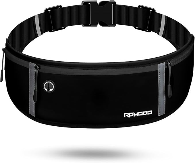 Running Belt for Men, Fanny Pack for Women, Waterproof Phone Holder for Running Workout Plus Size Adjustable Running Waist Belt Bag for iPhone 16 15 14 13 Pro Max Samsung Galaxy Note Pure Black