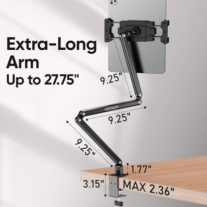 Urmust Portable Monitor Stand 15.6", iPad Stand for Desk, Portable Monitor Holder up to 18.5" Holds, Adjustable Desktop Tablet Arm Mount, Apple iPad Holder for Desk, for 4.7"-12.9" i Pad Pro/Air/Mini