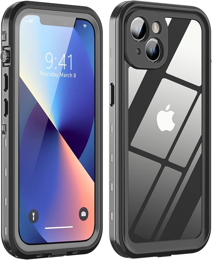 Design for iPhone 13 Waterproof Case, Full Body Shockproof Case for iPhone 13 Case with Screen Protector, Dust Proof Phone Case Cover for iPhone 13 6.1 inch (Black)