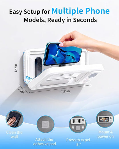 in Shower Phone Holder Waterproof Bathroom Phone Case for Shower Speaker Landline Vintage with Speakers Buddy Under Water Proof Play Soeaker Suction Cup Mount Wall with Lights Mobile Scroller