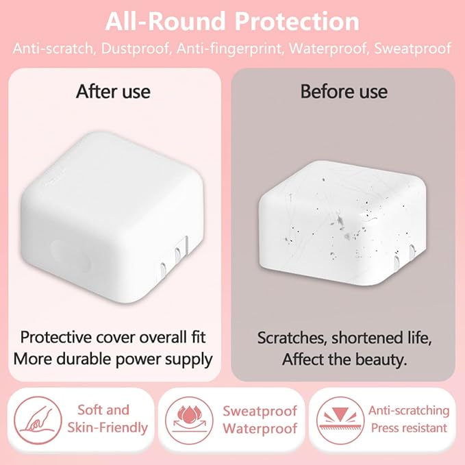 40W Dynamic (up to 60W) Soft Silicone Charger Protector Case for MacBook Air 13 13.6 15 inch M4 M3 M2 M1 Chip 2025-2018 Release, 40W Dynamic Power Adapter Sleeve Cover for iPhone 17/16 Pro/Max, White