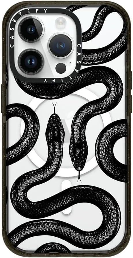 CASETiFY Impact iPhone 14 Pro Case [4X Military Grade Drop Tested / 8.2ft Drop Protection/Compatible with Magsafe] - Black Kingsnake - Glossy Black