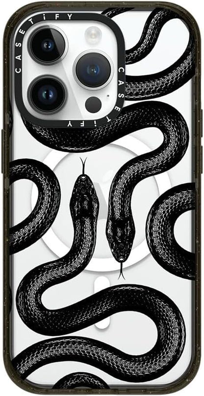 CASETiFY Impact iPhone 14 Pro Case [4X Military Grade Drop Tested / 8.2ft Drop Protection/Compatible with Magsafe] - Black Kingsnake - Glossy Black