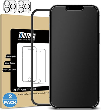 Mothca 2 Pack Matte Glass Screen Protector for iPhone 13 Pro [6.1 inch]+2 Pack Camera Lens Protector, Anti-Glare Anti-Fingerprint Tempered Glass Film