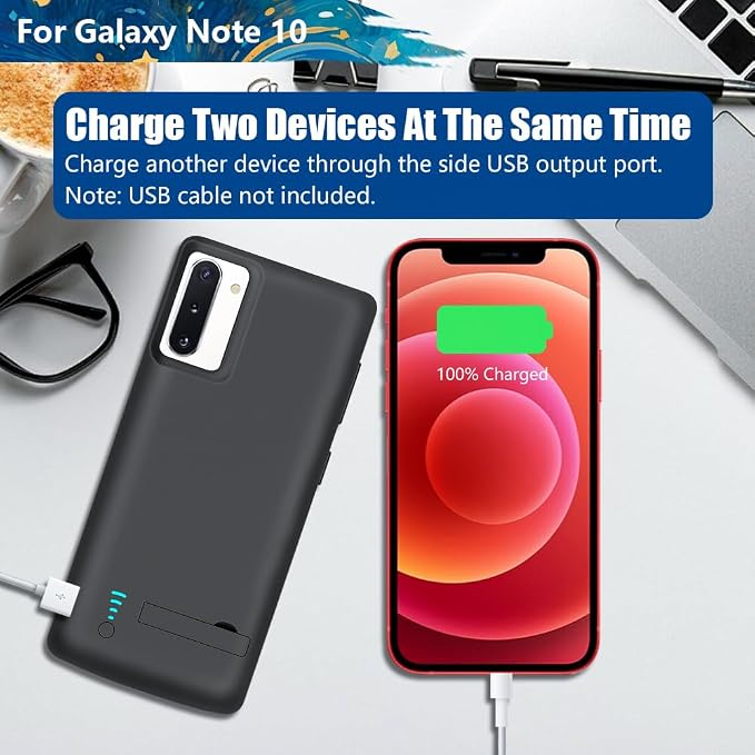 [Upgraded Battery Case for Samsung Galaxy Note 10, 5000mAh Rechargeable Extended Battery Charging Charger Case, Add 100% Extra Juice (6.3 Inches) Black
