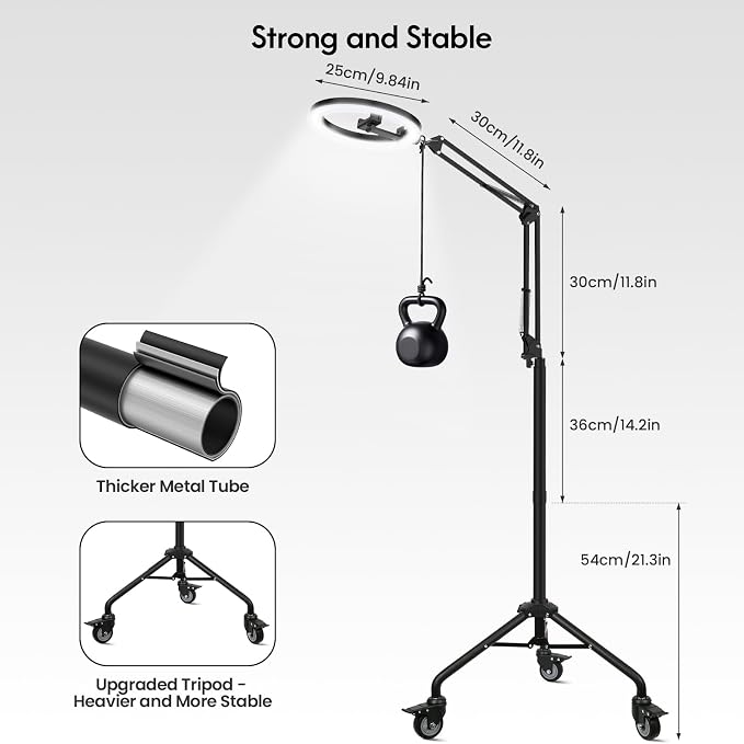 LUXSURE Tripod for iPhone with Ring Light, Overhead Camera Mount with Casters,LED Ring Light with Stand and Phone Holder,Phone Tripod with Light for Video Recording/Live Streaming/Cooking